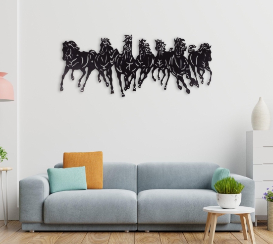 7 HORSE RUNNING METAL WALL ART-30X76 CM / White