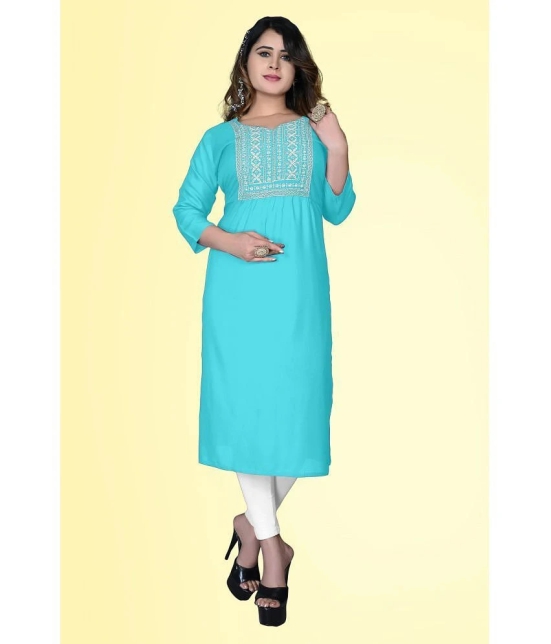 HAYA - Light Blue Rayon Womens Straight Kurti ( Pack of 1 ) - None