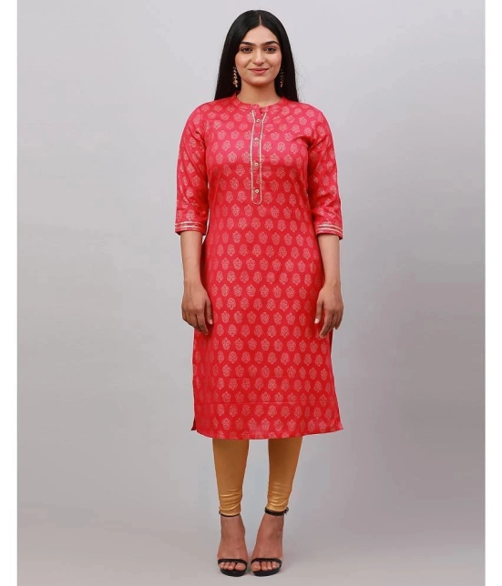 Alena Cotton Embellished Straight Womens Kurti - Pink ( Pack of 1 ) - None