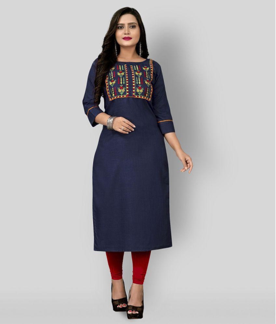 Lerkiza - Blue Cotton Womens Straight Kurti ( Pack of 1 ) - XL