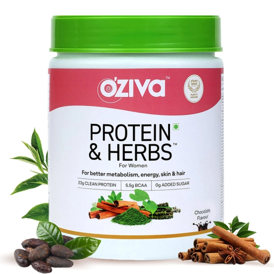 Oziva Protein  Herbs For Women 500g 16 Serving  Chocolate Flavour  23g Protein  Metabolism  Skin  Hair-Oziva Protein & Herbs For Women 500g| 16 Serving | Chocolate Flavour | 23g Protein | Metabol