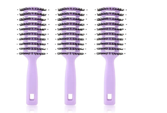 Kuber Industries Hair Brush, Flexible Bristles, Quick Drying, Suitable for All Hair Types, Round Vented, 3 Piece, Purple.-Kuber Industries Hair Brush, Flexible Bristles, Paddle, Quick Drying, All