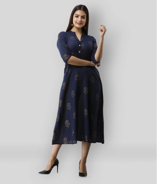 Radiksa - Blue Cotton Womens Flared Kurti ( Pack of 1 ) - None