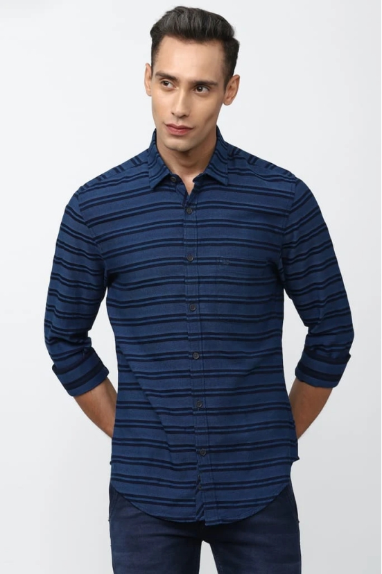 Men Navy Super Slim Fit Stripe Full Sleeves Casual Shirt