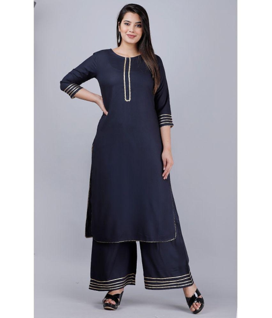 MAUKA - Blue Straight Rayon Women's Stitched Salwar Suit ( Pack of 1 ) - None