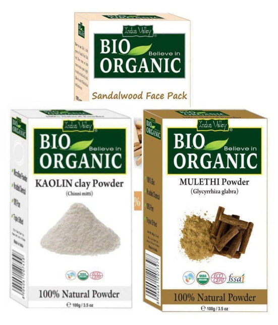 Indus Valley Bio Organic Kaolin Clay, Sandalwood & Mulethi Powder Combo-Set of 3 (300 g)