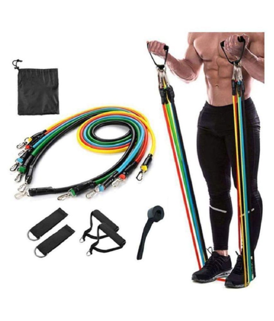 Resistance Band set of 11 pcs include Door Anchor, Ankle Straps, Handles, Stackable Exercise Band for Resistance training, Home Workout - Multi Color