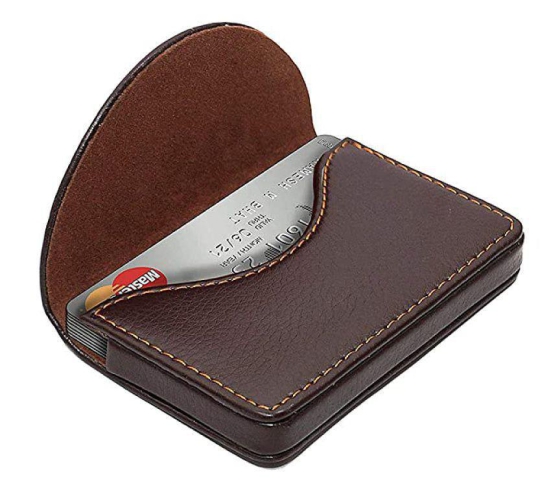 Stitched PU Leather ATM Credit Debit Business ID memory Card Holder Wallet for Men & Women - Brown