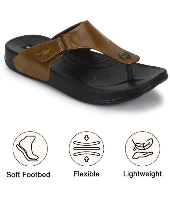 UrbanMark Men Two-Tone Upper With Side Velcro Strap Thong Flip-Flop - Brown - None