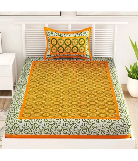 unique choice Cotton Abstract Printed Single Bedsheet with 1 Pillow Cover - Yellow - Yellow