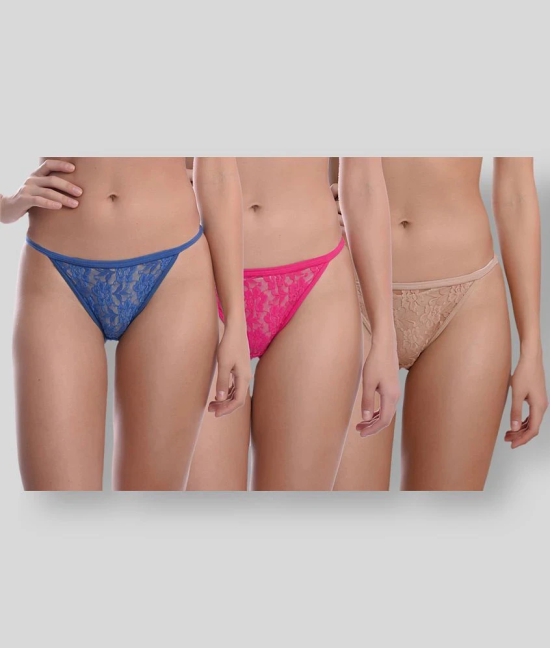 Madam - Multicolor Lace Self Design Womens Thongs ( Pack of 3 ) - M