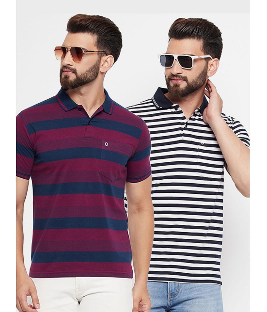 UNIBERRY Cotton Blend Regular Fit Striped Half Sleeves Mens Polo T Shirt - Maroon ( Pack of 2 ) - None