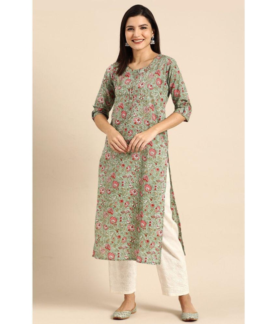 Rajnandini - Green 100% Cotton Women's Straight Kurti ( Pack of 1 ) - None