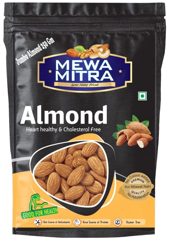 Premium California Jumbo Almonds by Mewa Mitra Natural Raw Badam Rich in Fiber and Protein Nutritious and Delicious Crunchy Badam Giri - (250 Gram Pack of 1)