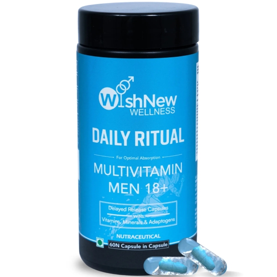 WishNew Wellness Daily Ritual Men's Multivitamin 18+ | Comprehensive 36-Nutrient Blend for Peak Energy & Metabolism | Boosts Stamina, Immune Health | 60 Non-GMO Delayed Release Capsules for Your 