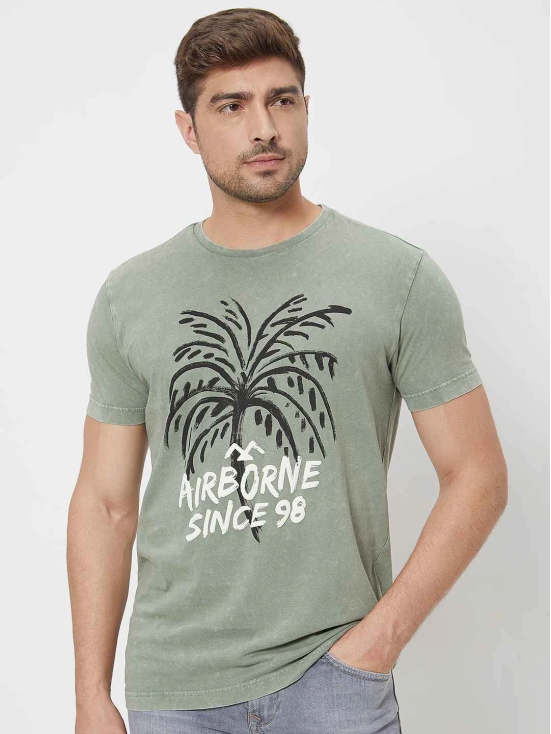 Light Olive Graphic Print Slim Fit Jersey T-Shirt