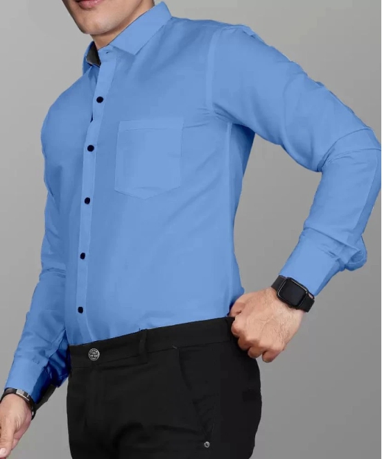 Supersquad Cotton Blend Regular Fit Full Sleeves Mens Formal Shirt - Light Blue ( Pack of 1 ) - None