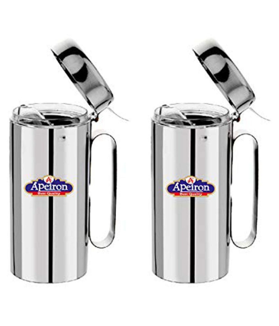 APEIRON Oil can Dispenser Steel Oil Container/Dispenser Set of 2 1250 mL - Silver