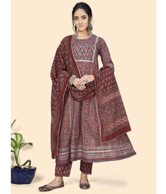 Vbuyz - Maroon Anarkali Cotton Womens Stitched Salwar Suit ( Pack of 1 ) - None