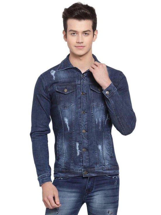 Rodamo Men Navy Blue Solid Denim Jacket