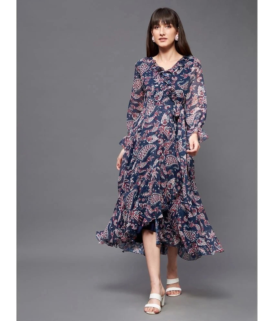 Miss Chase Polyester Printed Midi Womens Wrap Dress - Navy ( Pack of 1 ) - None