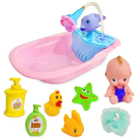 FunBlast Bathtub Toys for Babies – Squeeze Toys for Kids, Baby Bath Tub Toy with Shower Spray, Toys for Babies, Toddler Baby Bathtub Bathing Squeeze Bath Toy (Pink)