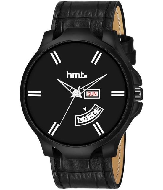 HMTe -  Black Leather Analog Mens Watch