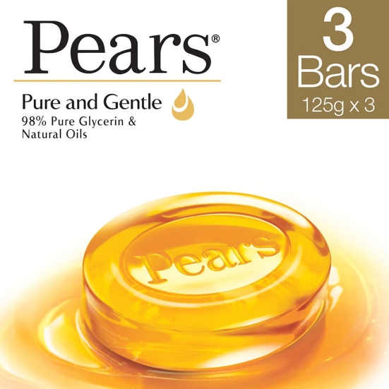 Pears Moisturising Bathing Bar Soap With Glycerine Pure & Gentle - For Golden Glow - (125G X 3)