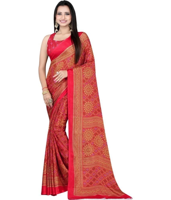 LEELAVATI - Red Crepe Saree With Blouse Piece ( Pack of 1 ) - Red