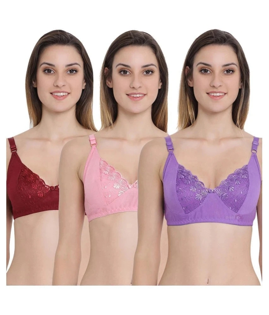 Kiran Enterprises Pack of 3 Cotton Non Padded Womens Minimizer Bra ( Multi Color ) - 36B