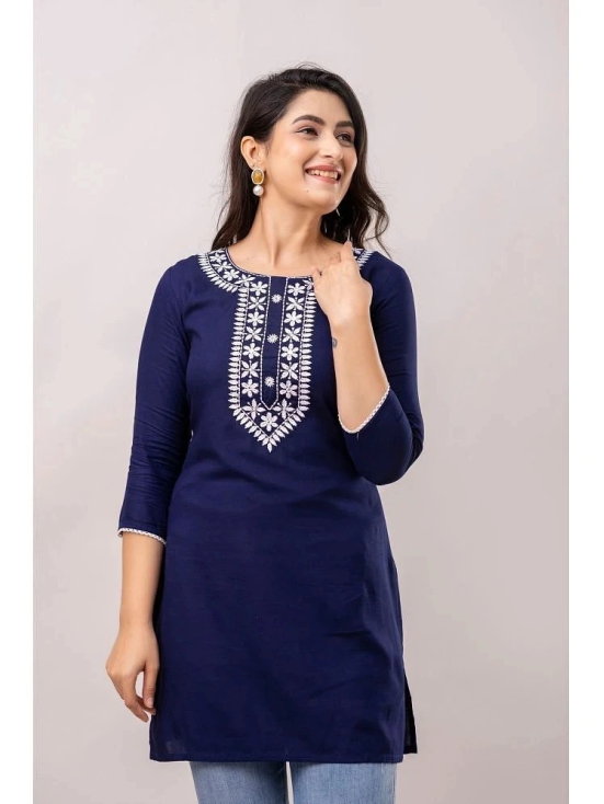 Frionkandy Rayon Embroidered Straight Womens Kurti - Navy ( Pack of 1 ) - None