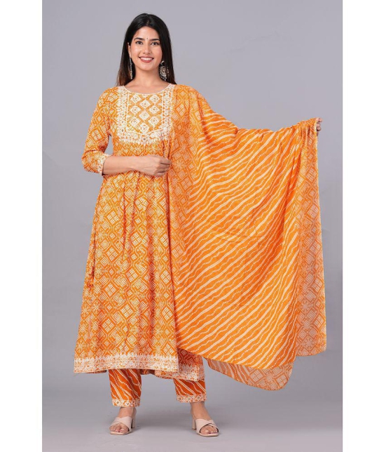 Doriya Cotton Blend Printed Kurti With Palazzo Women's Stitched Salwar Suit - Yellow ( Pack of 1 ) - None