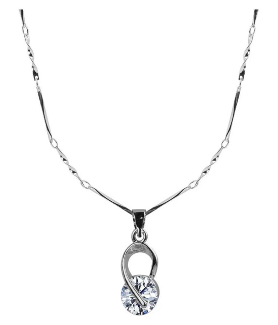 Silver Shine Silver Plated Chain With Elegant Shape Solitaire Diamond Pendant For Women - Golden