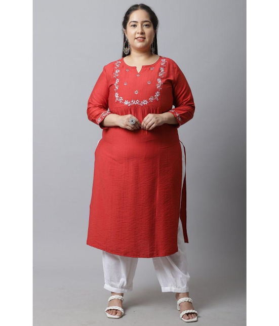 Rajnandini - Red Rayon Women's Straight Kurti ( Pack of 1 ) - None