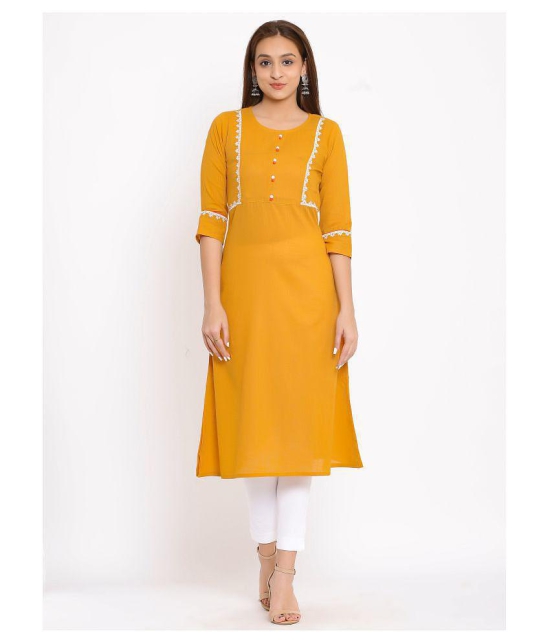 FabbibaPrints - Yellow Cotton Women's Straight Kurti - S