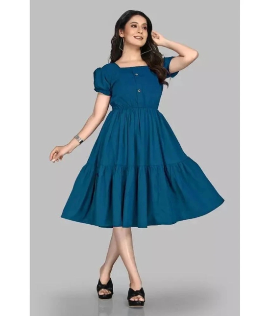 JASH CREATION Polyester Solid Midi Womens Fit & Flare Dress - Teal ( Pack of 1 ) - None