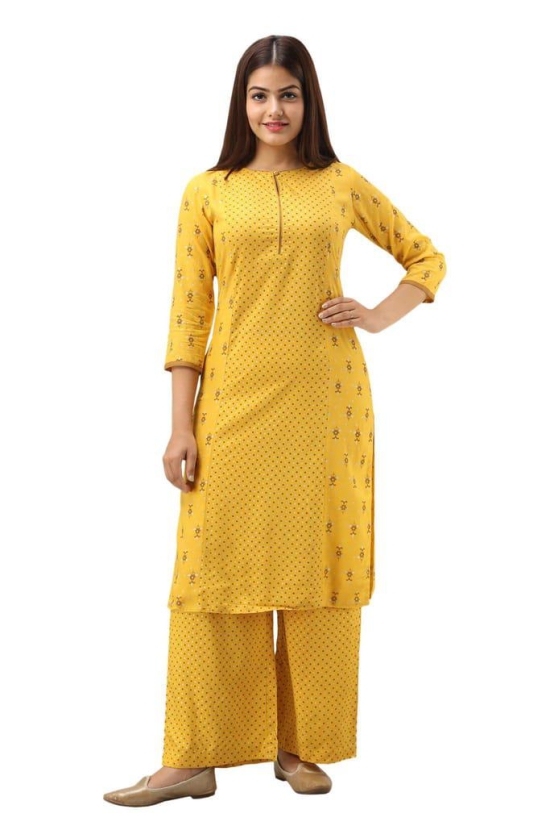 JAIPURETHNICWEAVES Women's Rayon Geometric Printed Straight Kurta & Palazzo Set