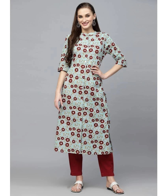 Stylum Cotton Printed Front Slit Womens Kurti - Turquoise ( Pack of 1 ) - None