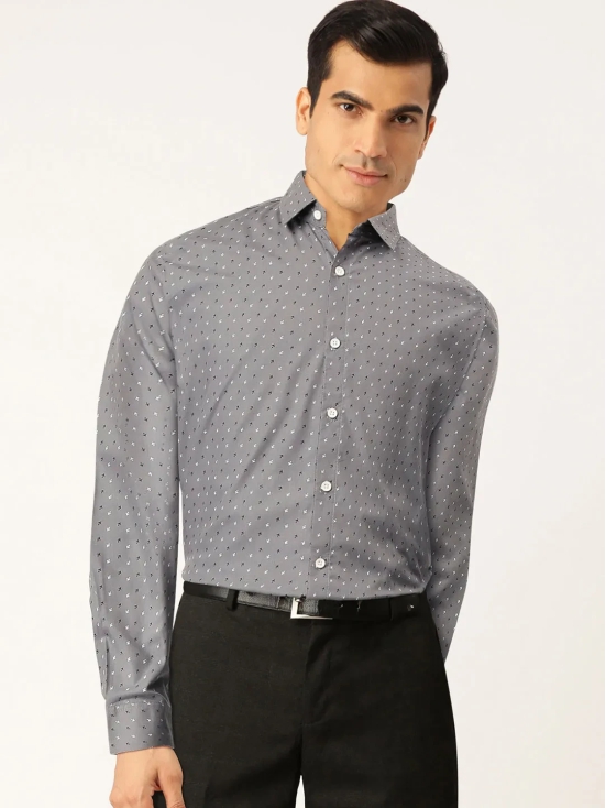 Indian Needle Grey Men's Cotton Printed Formal Shirts-L / Grey