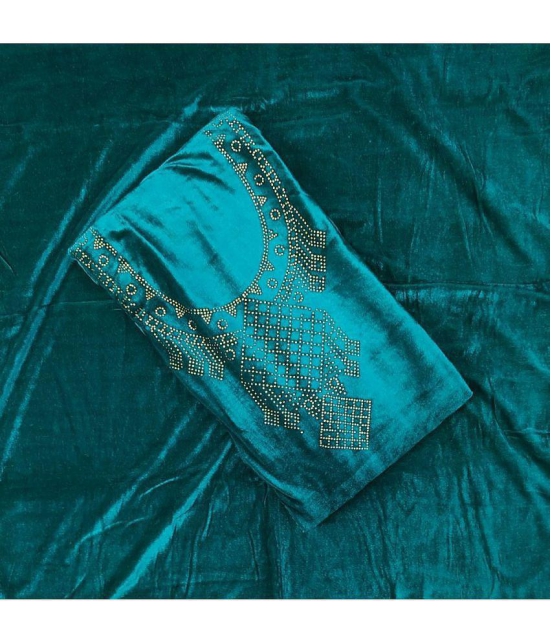 KASHMIRI - Unstitched Blue Velvet Dress Material ( Pack of 1 ) - Blue