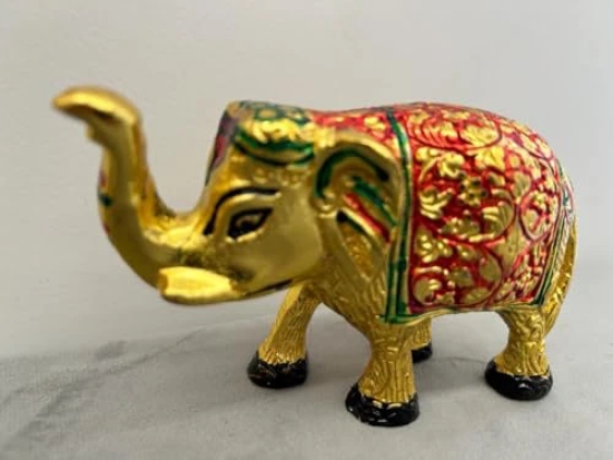 Aarna Creations Ethinic Elephant with Meena Design | Antique Meena Haathi |Elephant| Golden Carved Coloured Elephant