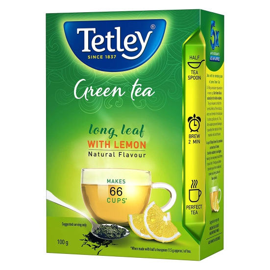 Tetley Long Leaf Green Tea, Lemon, 100 gm