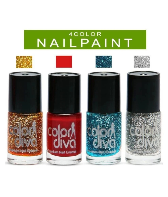 COLOR DIVA 4-Best Color (Golden Sparkle,Red,Blue Sparkle,Silver Sparkle) Nail Paint Pack of 4