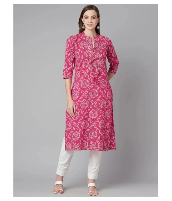 Divena - Pink Cotton Womens Straight Kurti ( Pack of 1 ) - 3XL