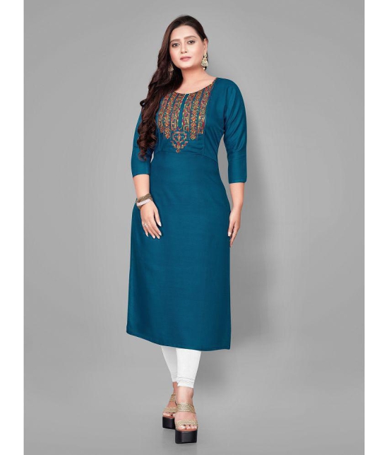 RIAANA - Blue Rayon Women's Straight Kurti ( Pack of 1 ) - None