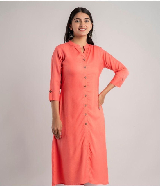 MAUKA - Peach Rayon Women's Front Slit Kurti ( Pack of 1 ) - None