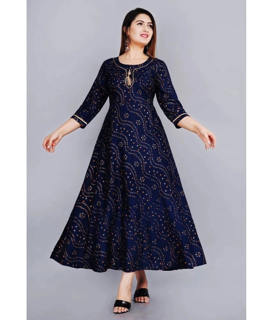 Smien Rayon Printed Anarkali Womens Kurti - Blue ( Pack of 1 ) - None