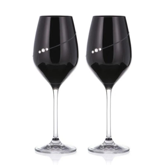 Diamante Black Silhoutte White Wine Crystal Glass - Set of 2