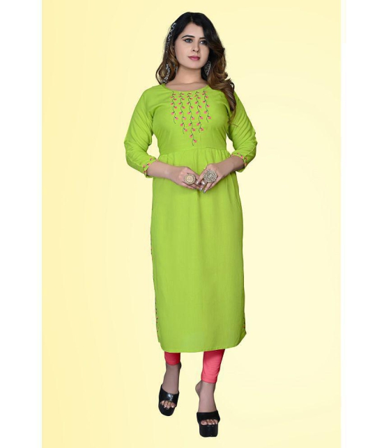 HAYA - Lime Green Rayon Women''s Straight Kurti ( Pack of 1 ) - None