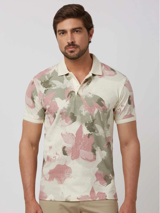 Off White Floral Print Slim Fit Polo